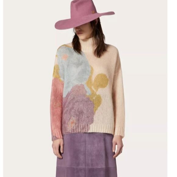 NWT Valentino Printed Mohair Sweater Macro Camelia print high neck large women’s